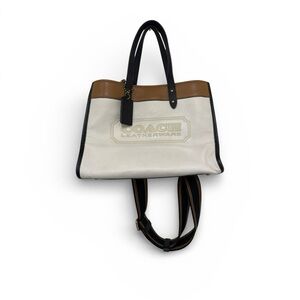 Coach Tan and Cream Leather Tote with Black Tag